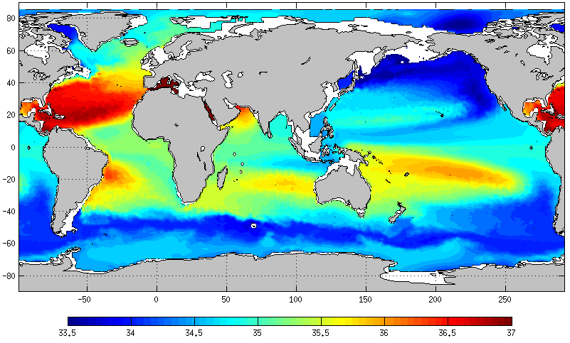Соленость мирового океана карта - 80 фото