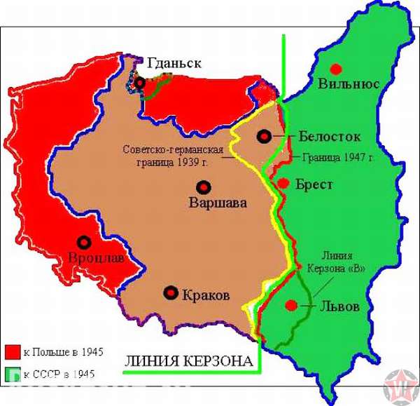 Карта Польши после Ялтинской конференции.