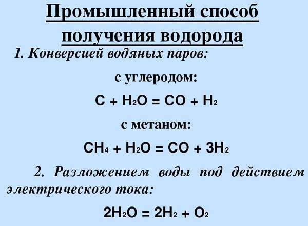 Водород характеристика, физические и химические свойства