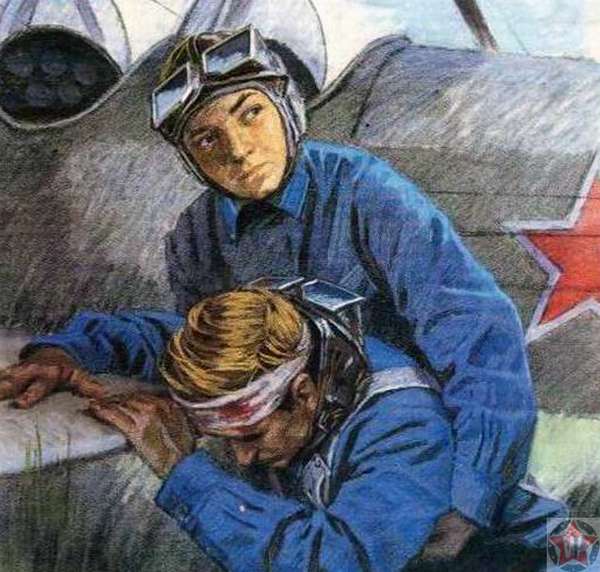 Аркадий Каманин помогает раненому